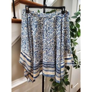 Cato Women's White & Blue Floral Polyester A-Line Sportswear Knee Length Skirt L